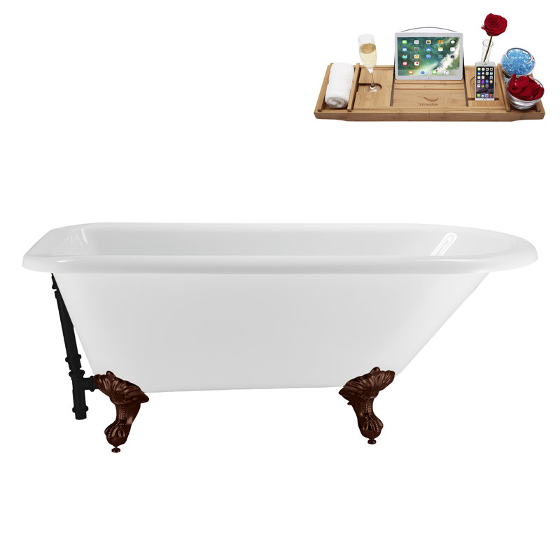 62" Streamline Clawfoot Tub,Tray,Drain, Clawfeet, Oil Bronze, Matte Black