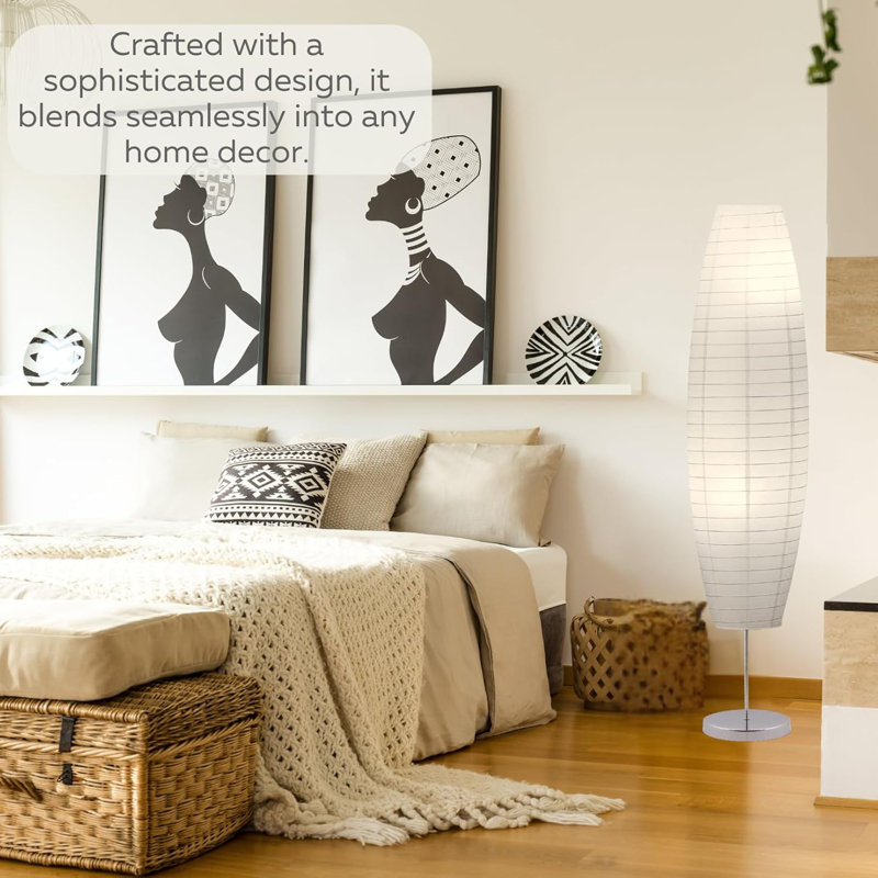Japanese-Style Rice Paper Floor Lamp With White Shade, Modern Standing Lamp For Living Room, Bedroom, Office, Soft Ambient Lighting For Home Decor