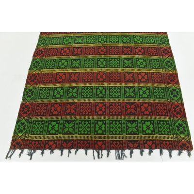 Tapis de zone en laine vert/rouge 5 pi 5 po x 8 pi 2 po one-of-kind-noué la main Lytham