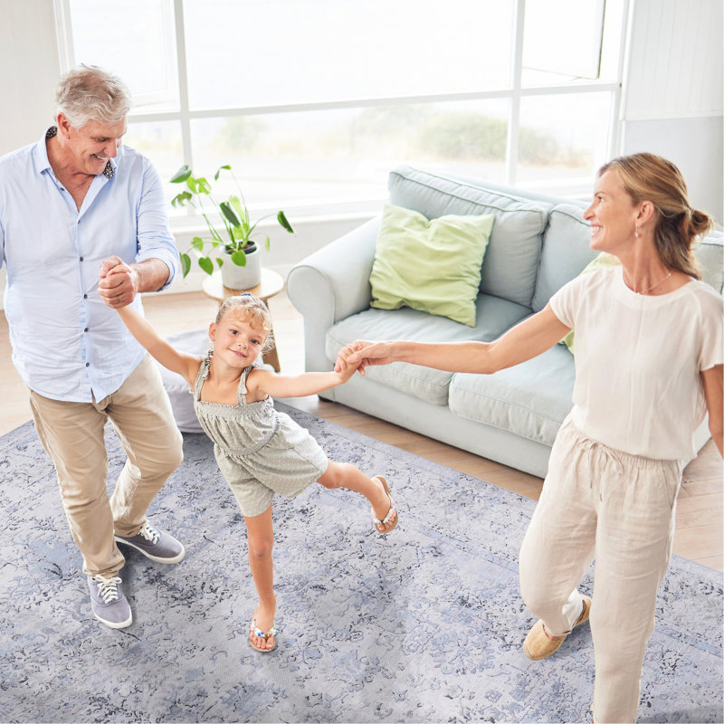 Machine Washable Area Rugs - Non-slip, Non-shedding, Fluffy For Living Room (blue+cream Low-pile Washable, Stain , Dining
