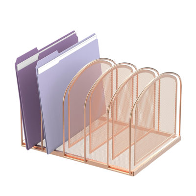5-Section File Organizer for Desk, Metal File Folder Holder, Rose Gold