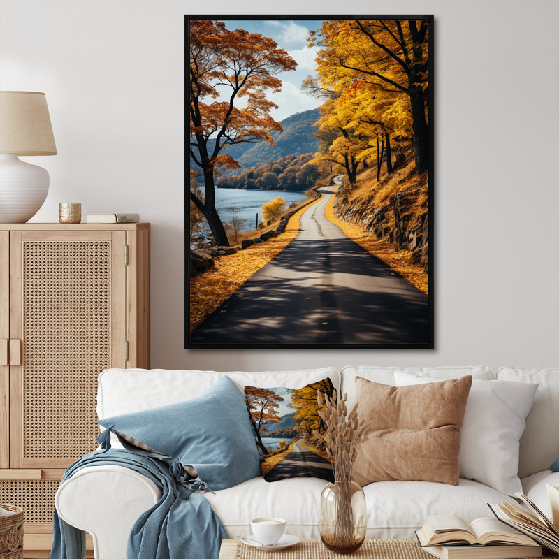 «Badi Road Through Yellow Forest III», reproduction sur toile, H 32 po x l 16 po x P 1 po, Cadre flottant noir