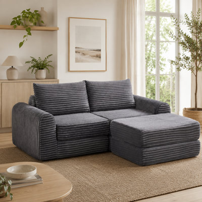 Riggleman Modular Corduroy Sofa Bed with Curved Lines and Throw Pillows