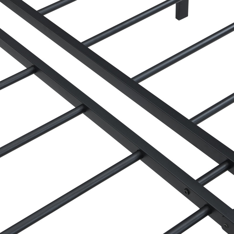 Black Heavy Duty Queen Size Metal Bed Frame, Simple And Quick Setup, Silent Noise - , 1000 Pound Capacity, Steel Slats For Mattress, Under Storage Area, Leg Holes Connection Color, Fast Assembly, No