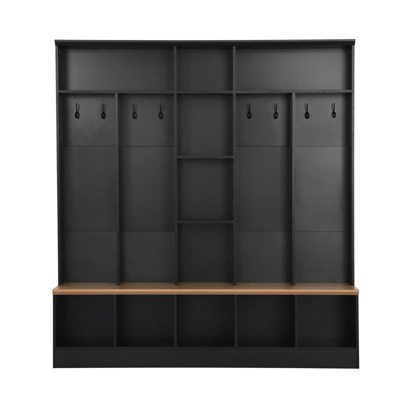 Wide Design Hall Tree With Storage Bench, Minimalist Shoe Cabinet With Cube Storage & Shelves, Multifunctional Coat Rack With 8 Hooks For Entryways, Mudroom