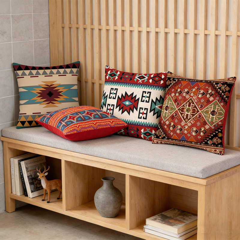 Set of 4 Throw Pillow Covers, Cushion Couch Sofa Pillowcases Moroccan Pattern Sofa Pillowcases Decorative Moroccan Throw Pillows for Bedroom Living Room, 45*45cm