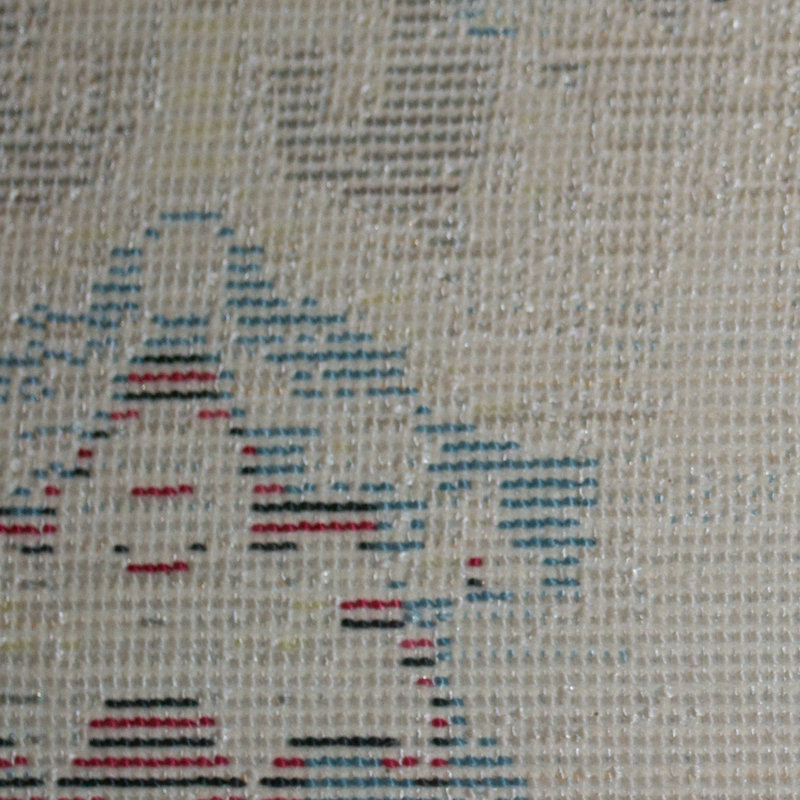 Tapis ivoire / bleu oriental en polyester tissé à la machine 1 pi 8 po x 2 pi 10 po Oriental