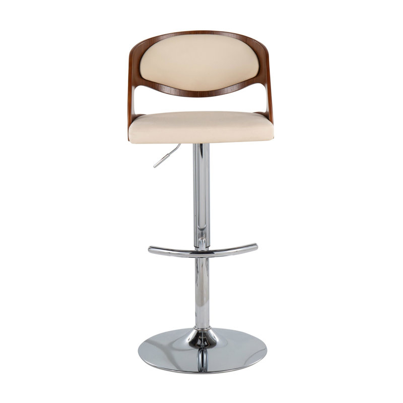 Tabouret de bar pivotant réglable avec dossier en noyer et siège en similicuir crème (paquet de 3), 3