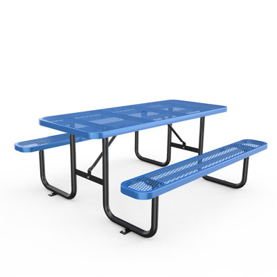 Table de pique-nique rectangulaire en métal avec trou pour parasol