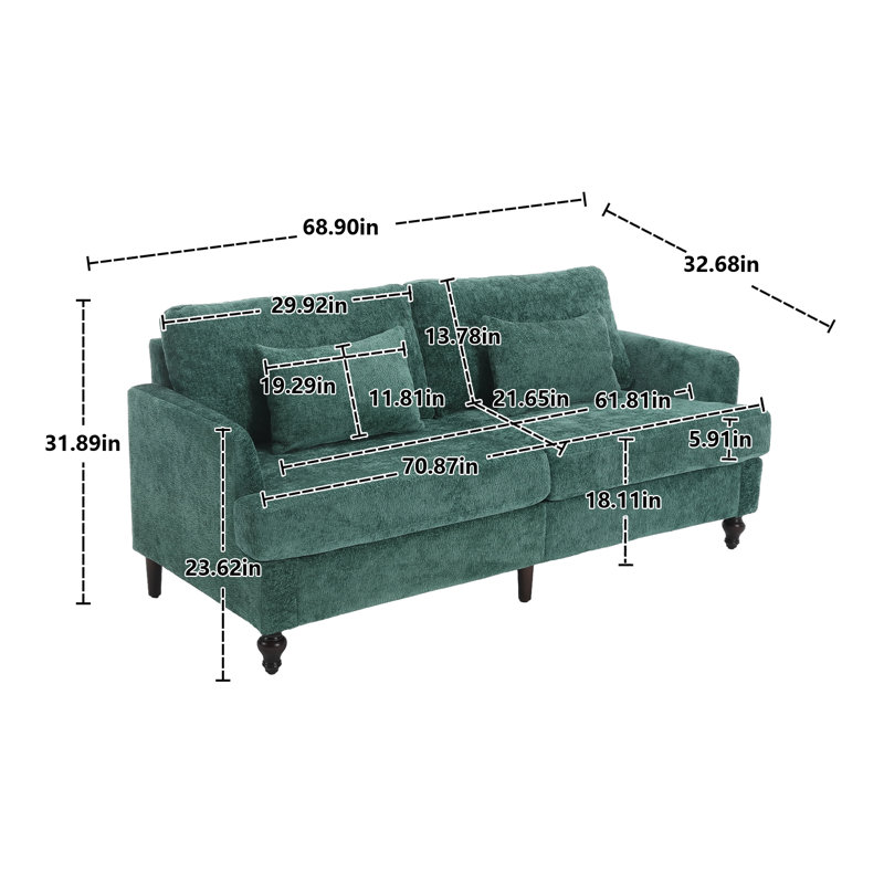 Causeuse moderne en chenille - petit canapé 2 places avec sièges très profonds et coussin épais en mousse haute résilience