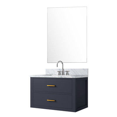 30" W X 22" D White Vanity With Marble Countertop, Faucet, Mirror 30 In. Bath In White, Top, Included