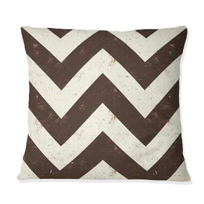 Brown White Chevron Print III - Modern Throw Pillow