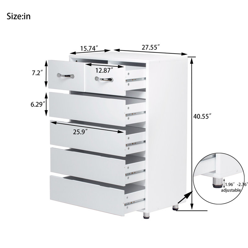 Six drawer side table-Multi Storage Function: White color cabinet with 6 drawers Simple design, White