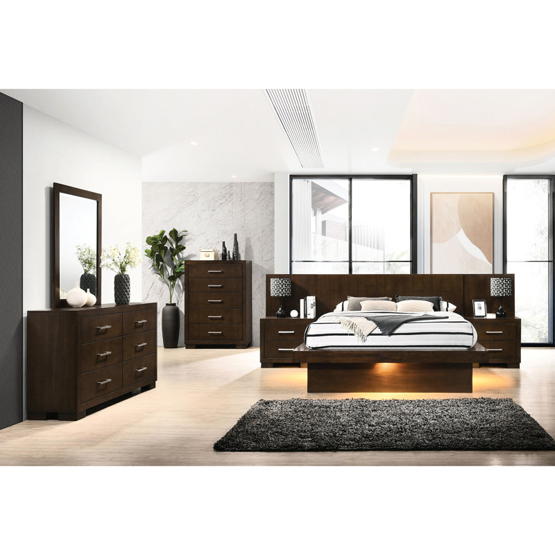 Tokyo Wood Eastern King LED Panel Bed