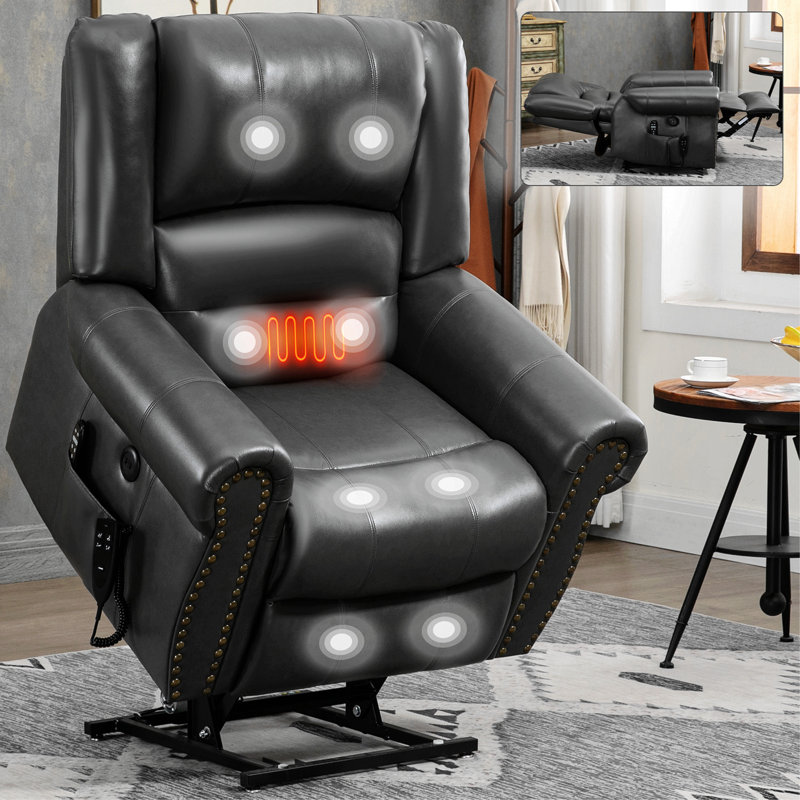 Power Lift Recliner Chair Heat Massage Dual Motor Infinite Position Up To 350 LBS, Faux Leather, Heavy Duty Motion Mechanism With USB Ports, Brown