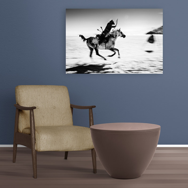 Art mural hivernal traditionnel au galop monté au galop, 24" H x 36" W