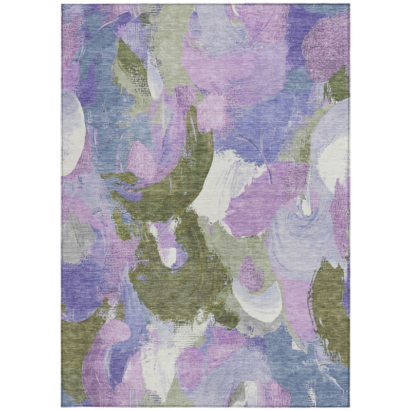 Tapis intérieur lavable abstrait ivoire et sauge 3 pi x 5 pi