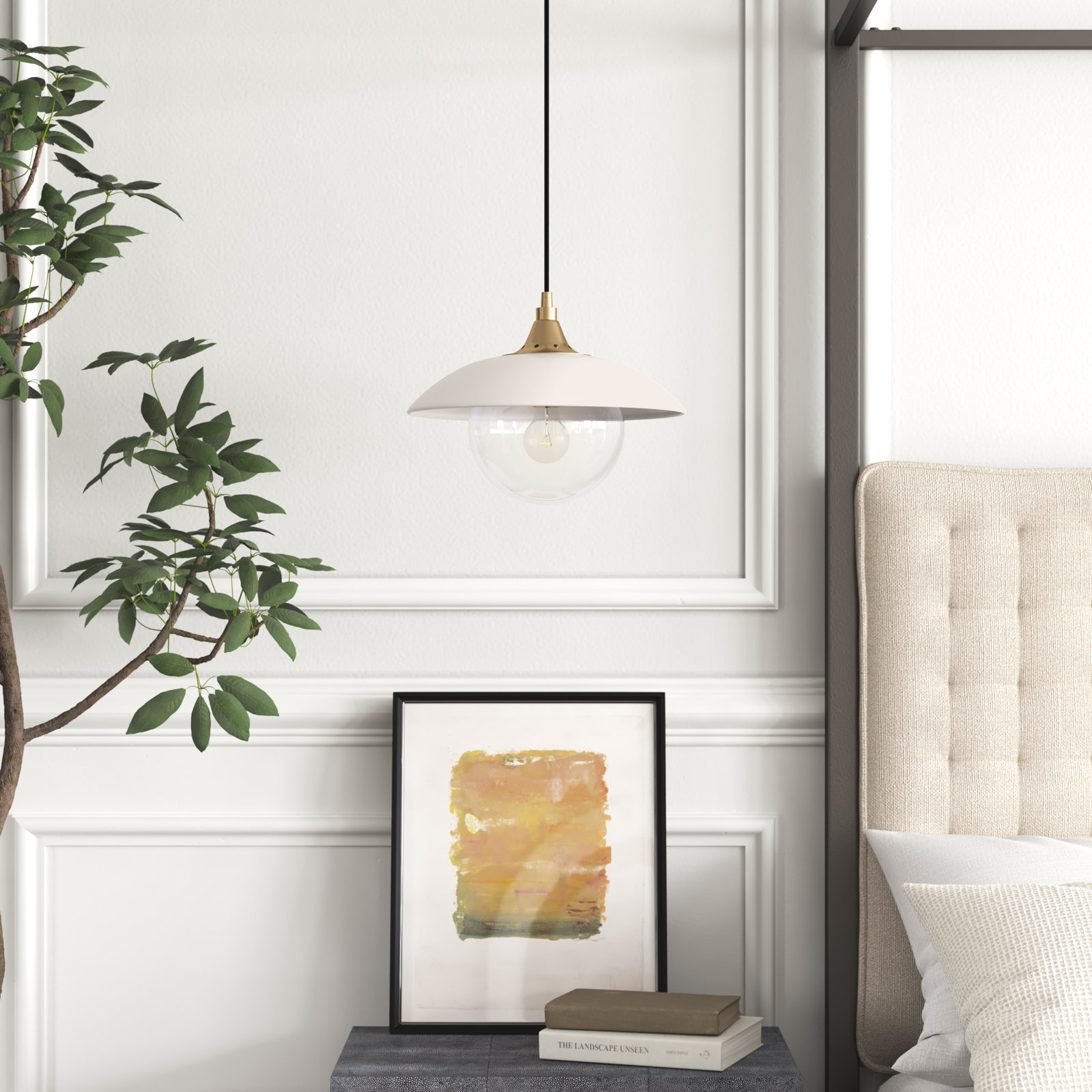 Morine Single Light Glass Pendant, Pearled White/Brass, Clear