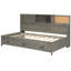 Lit de jour gris en bois simple avec 3 tiroirs coulissants, tête de lit souple et douilles intégrées pour une tablette de rangement cachée de taille confortable, options de chargement-222569249-222569251