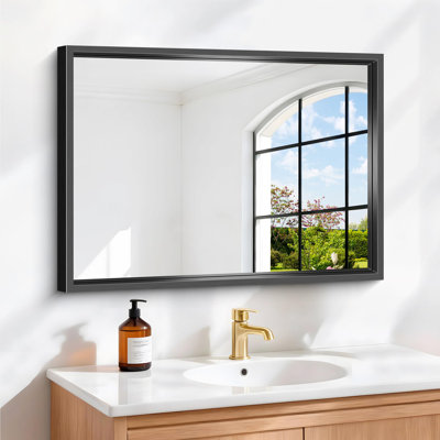 18x24 Inch Black Bathroom Mirror, 0.6" Thickened Deep Aluminum Frame