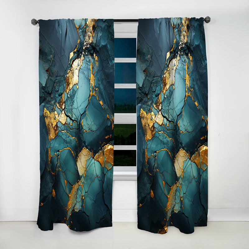 Nakayama - Abstract Marble Marble Room Darkening Curtain - 1 Panels, 52" W x 63" L