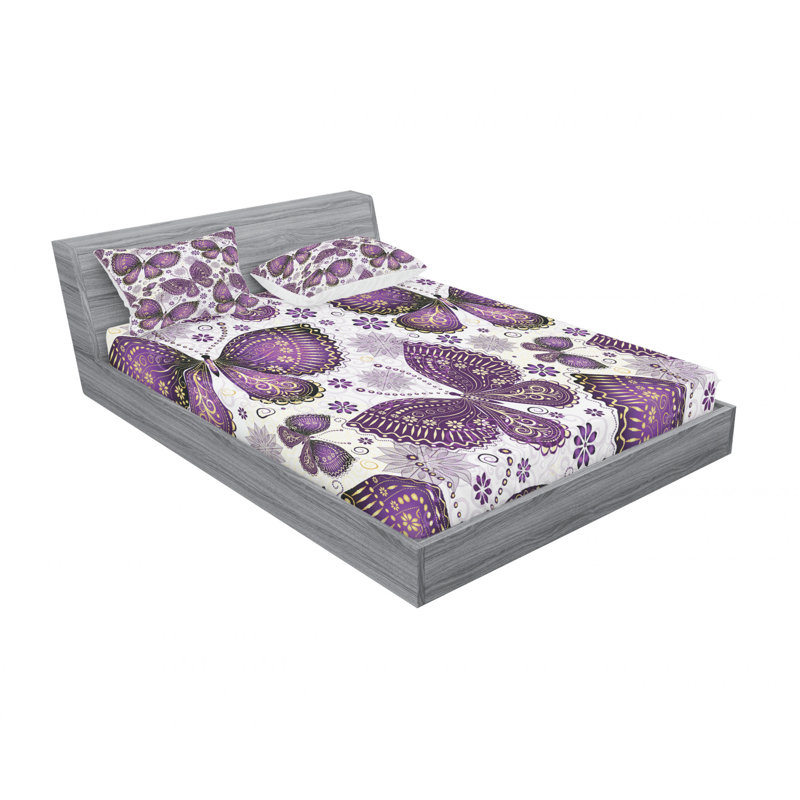 Microfiber Floral Sheet Set, Full/Double Sheet Set with Fitted Sheet