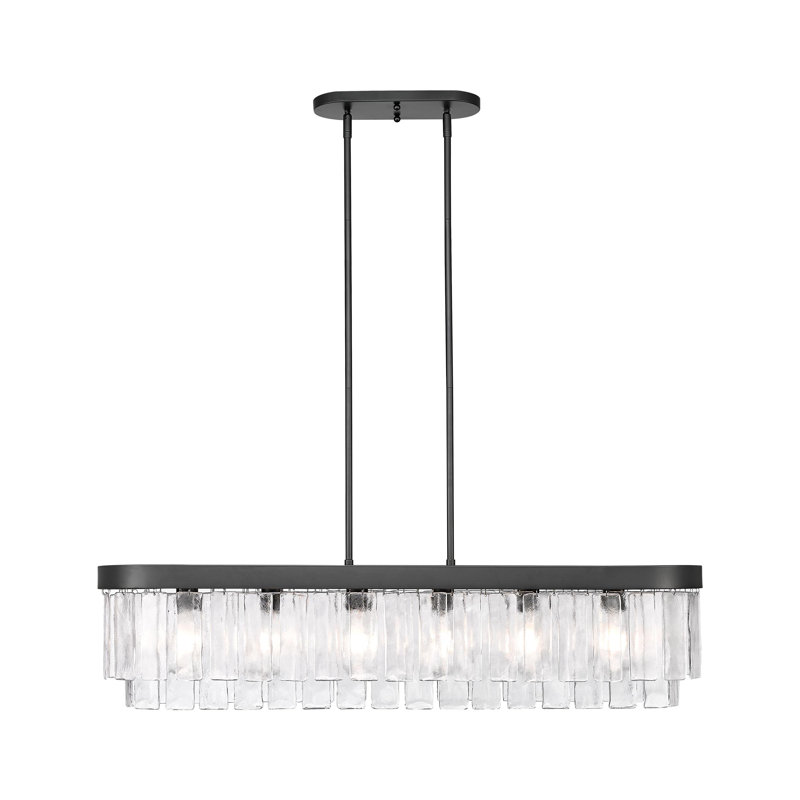 Hoisington 6-Light Linear Pendant with Hammered Water Glass, Matte Black