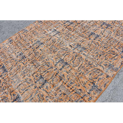 Grand tapis turc vintage en laine orange vif pour une décoration de chambre élégante bleu / orange