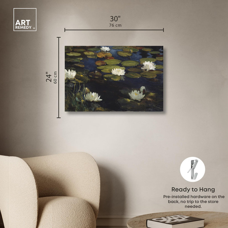 "Water nymphos", art mural pastel abstrait apaisant par Art Remedy, Toile tendue, H 30 po x l 36 po