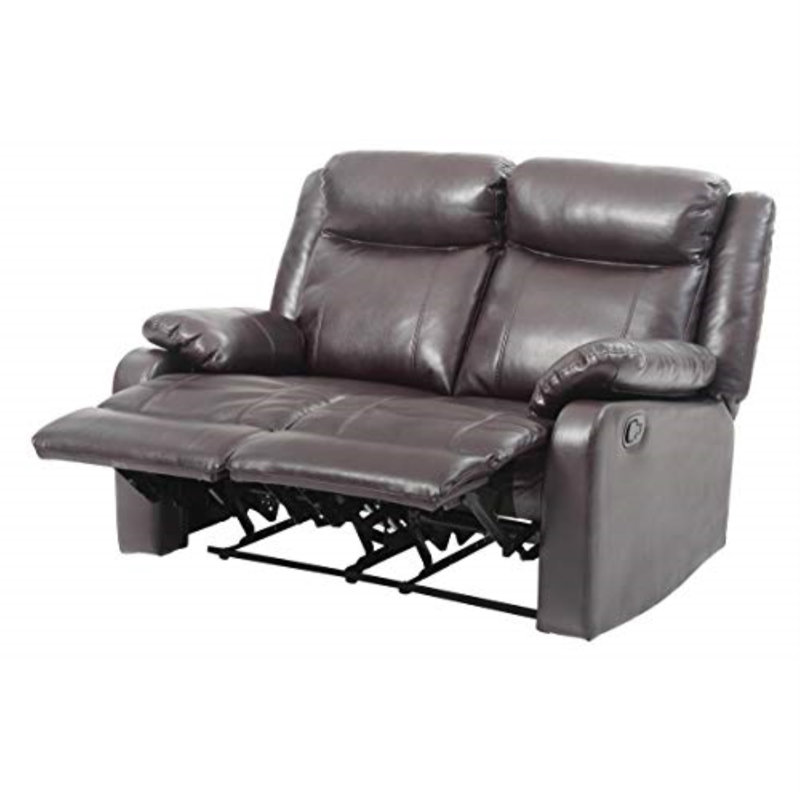 Causeuse inclinable avec accoudoirs coussinés en similicuir Mouzon, Simili cuir brun foncé, 40"H x 55"W x 37"D