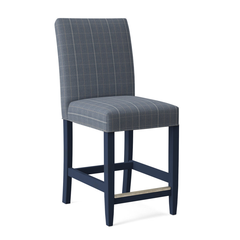 Manhattan Upholstered Stool with Solid Wood Frame, Lapis Plaid; 0126-63, Antique Black Finish