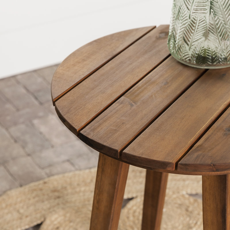 Round Acacia Outdoor Side Table , 20'' in. W in. D, Dark Brown