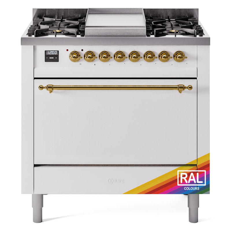 ILVE Nostalgie II 36 in Dual Fuel Range, Liquid Propane, RAL/Brass