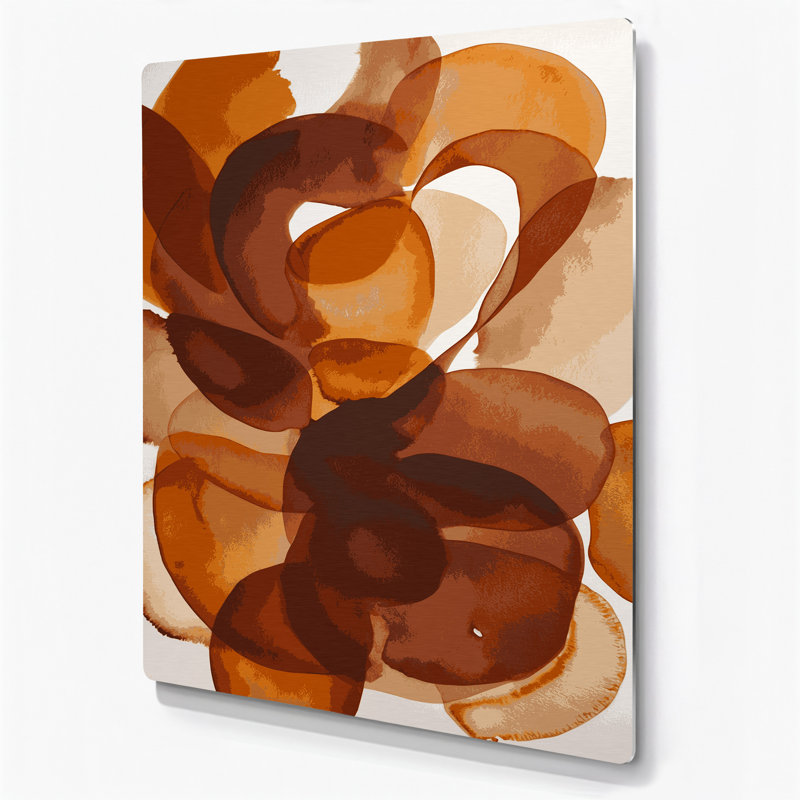 Abstrait aquarelle 53, art mural en métal brun, H 11 po x l 14 po