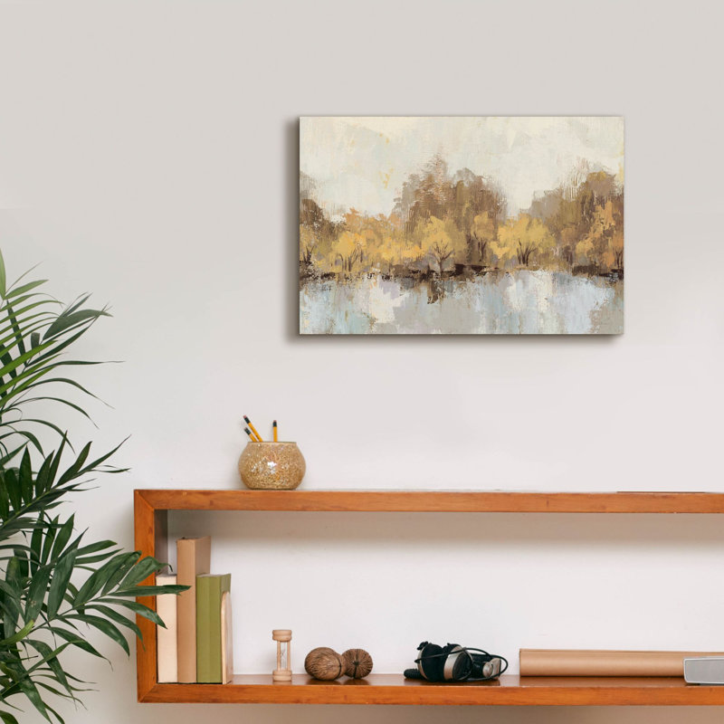  «Autumn River Reflection Gold» par Silvia Vassileva, art mural sur toile, 18 po x 12 po, H 12 po x l 18 po