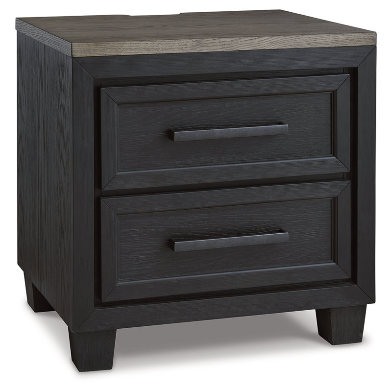 27" Black and Brown Oak 2-Drawer Nightstand