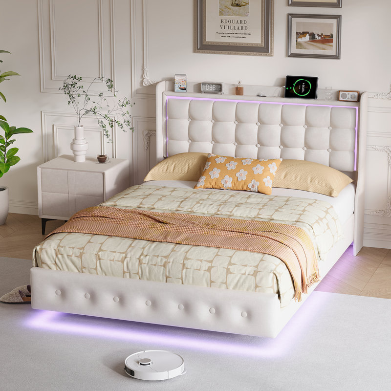 Upholstered Bed, European Double (140 x 200 cm), Beige