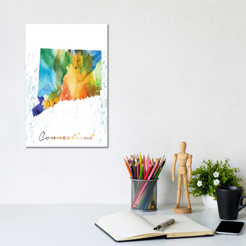 Connecticut State Colourful - Wrapped Canvas Painting, 30.48cm H x 20.32cm W x 1.91cm D