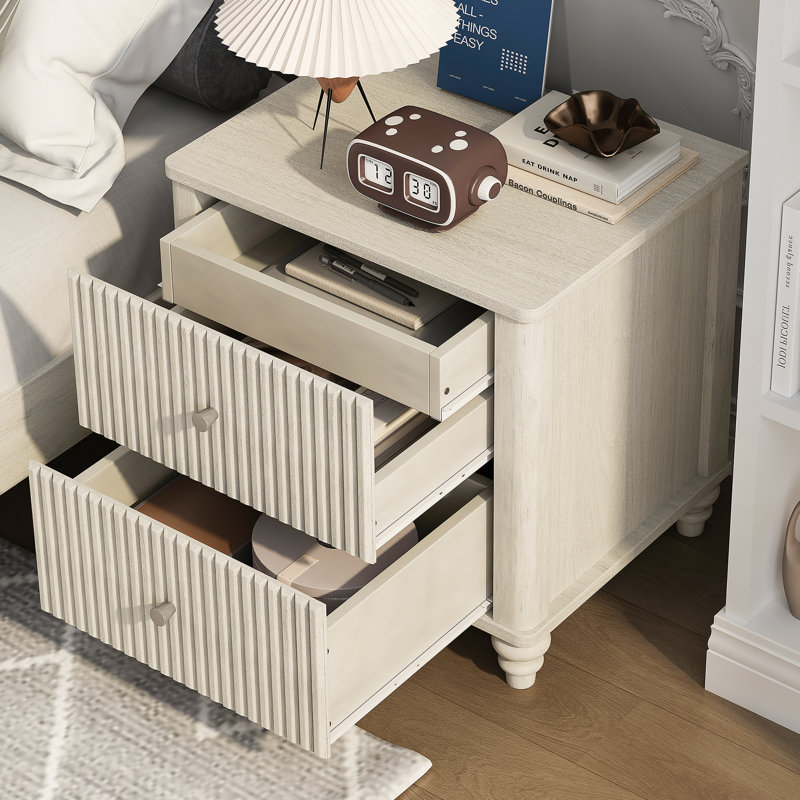Ensemble de chambre à coucher 3 pièces avec lit et 2 tables de chevet, Beige, King