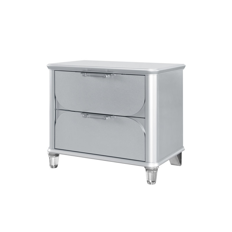 Élégante table de chevet argentée avec tiroir spacieux et fonction de chambre à coucher dans un rangement de style moderne