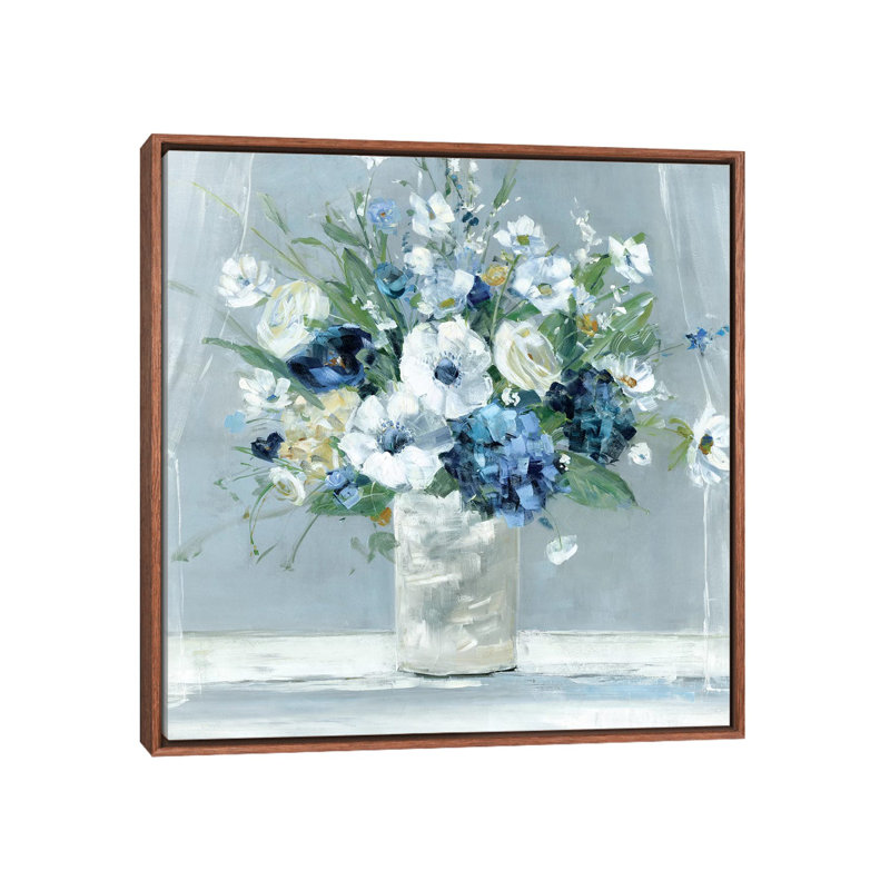«Be Happy Blue» par Sally Swatland - reproduction d'art, H 37 po x l 37 po x P 1,5 po, Toile avec cadre en bois classique