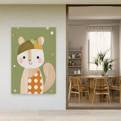 Cute Acorn Cap Squirrel Whimsical Contemporary Squirrel Forest Wall Art Print 1 Piece Wrapped Canvas Wall Art