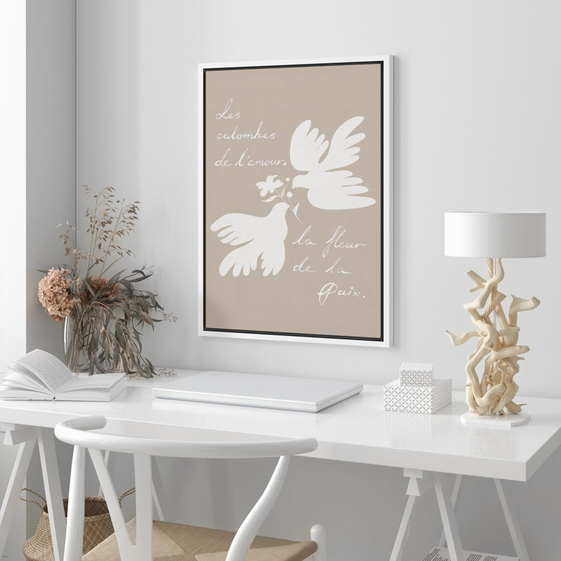 Doux beige minimaliste blanc colombe, citation inspirante, reproduction d'art sur toile encadrée, 36" H x 24" W x 1.5" D