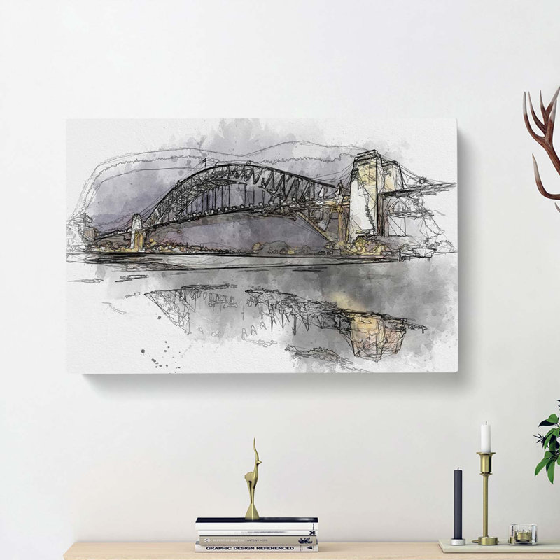 Sydney Harbour Bridge Australia in Abstract - Wrapped Canvas Drawing - Wrapped Canvas, 40cm H x 60cm W x 3cm D