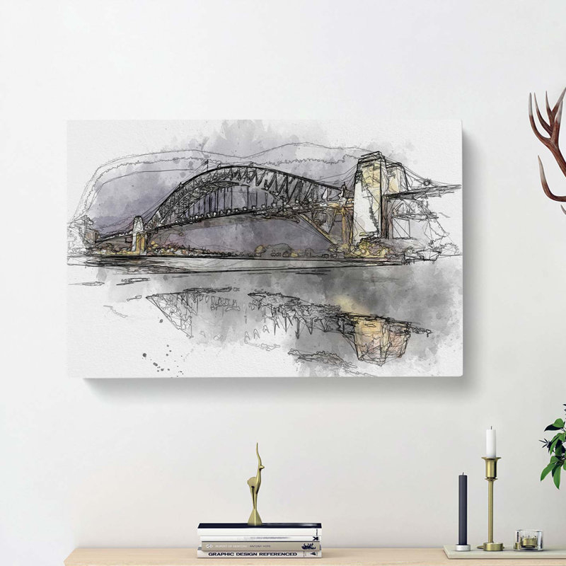 Sydney Harbour Bridge Australia in Abstract - Wrapped Canvas Drawing - Wrapped Canvas, 35cm H x 50cm W x 3cm D