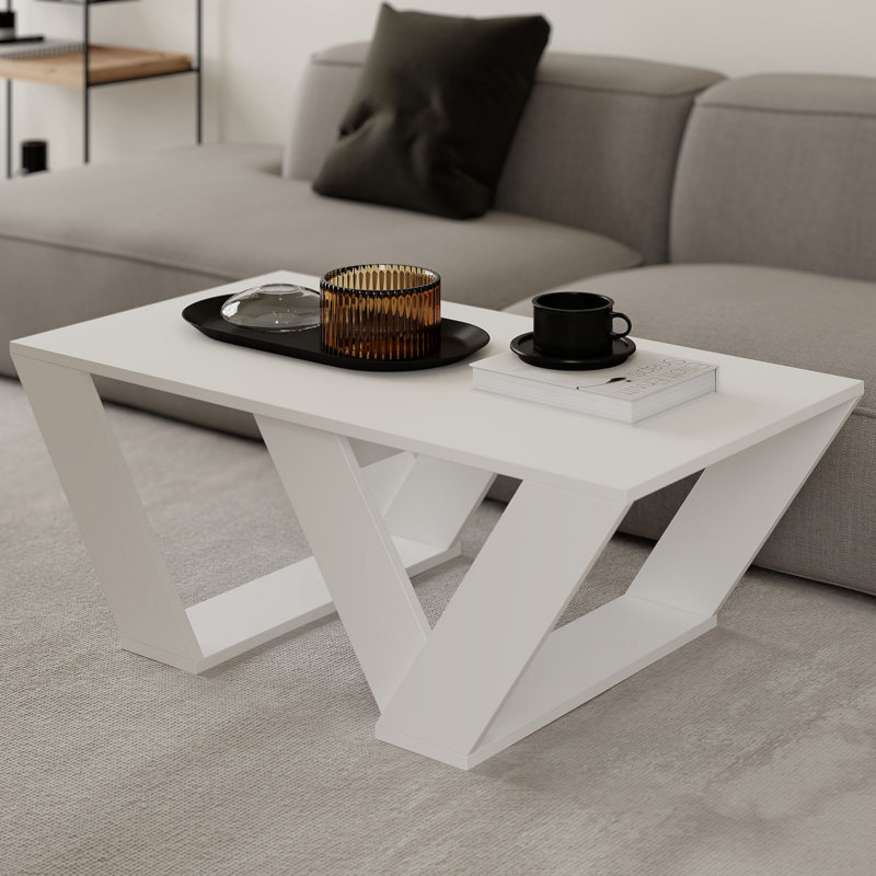 Modern White Coffee Table, 43.3 x 15.7 x 23.6 inches | 100% Melamine Coated Particle Board, Thickness: 0.7 inches | Stylish Solid Color Design, Perfect for Living Room & Contemporary Spaces, Durable & Elegant
