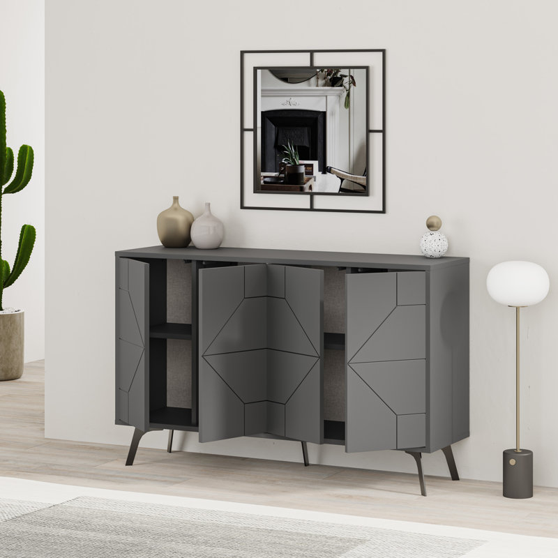 Dune Console Sideboard Geometric Design Wide 123cm, Anthracite