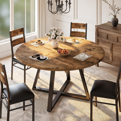 Ensemble de table de salle à manger ronde pour 4, 5 pièces, ensemble de table de salle à manger en bois circulaire et chaises pour 4, avec 4 chaises Unpholster, structure robuste et épaisse, pour cuisine, appartement, petit espace, rétro gai