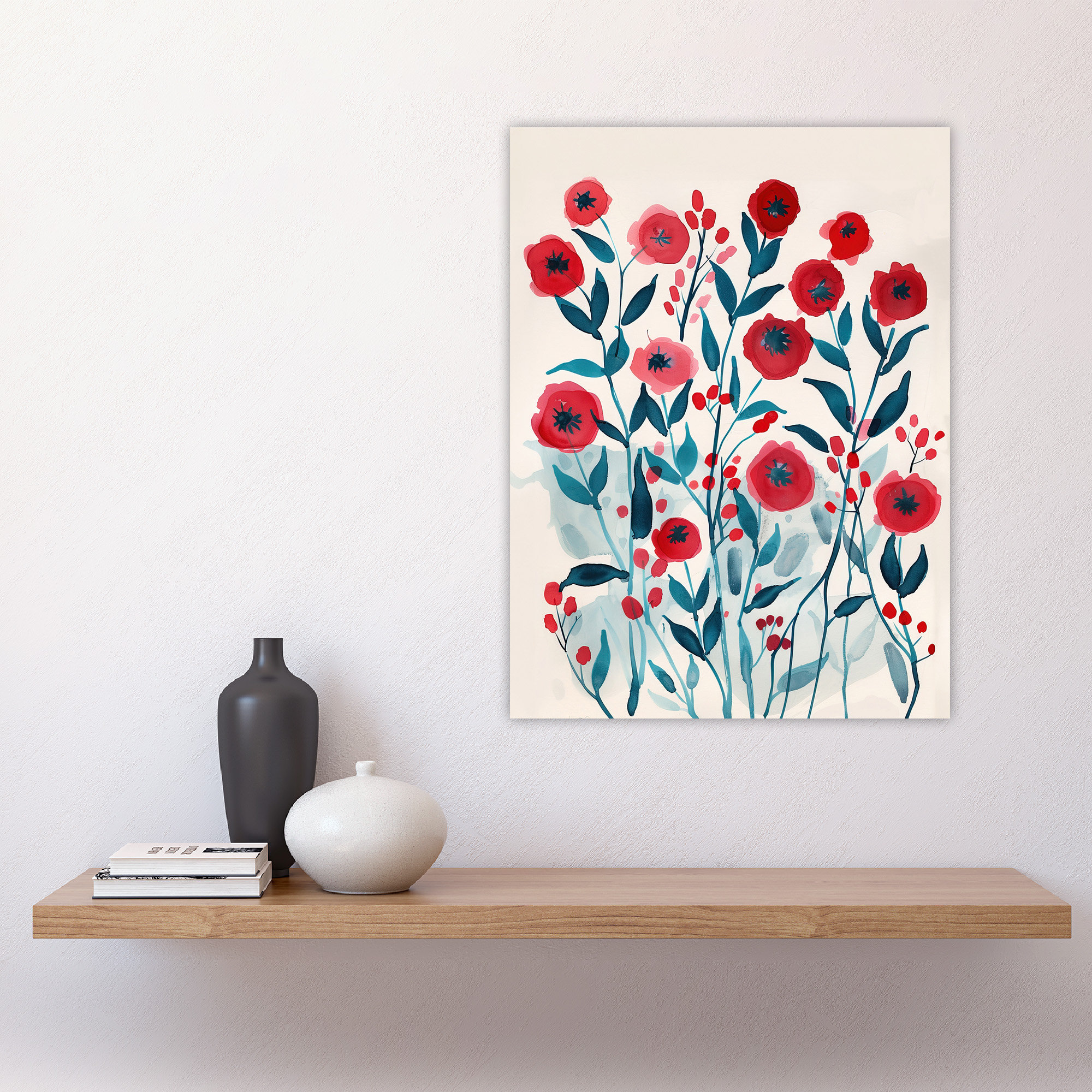 Lark Manor Poppy Flowers Red Bright Floral Watercolour Wall Art Print ...