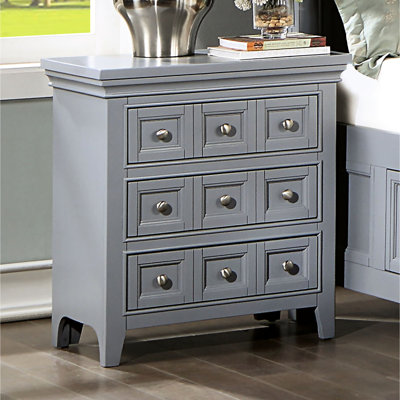 3 Bedroom Nightstand In Gray Solid Wood With Classic Lines Bedside Table 3 Drawers And Fashionable Style